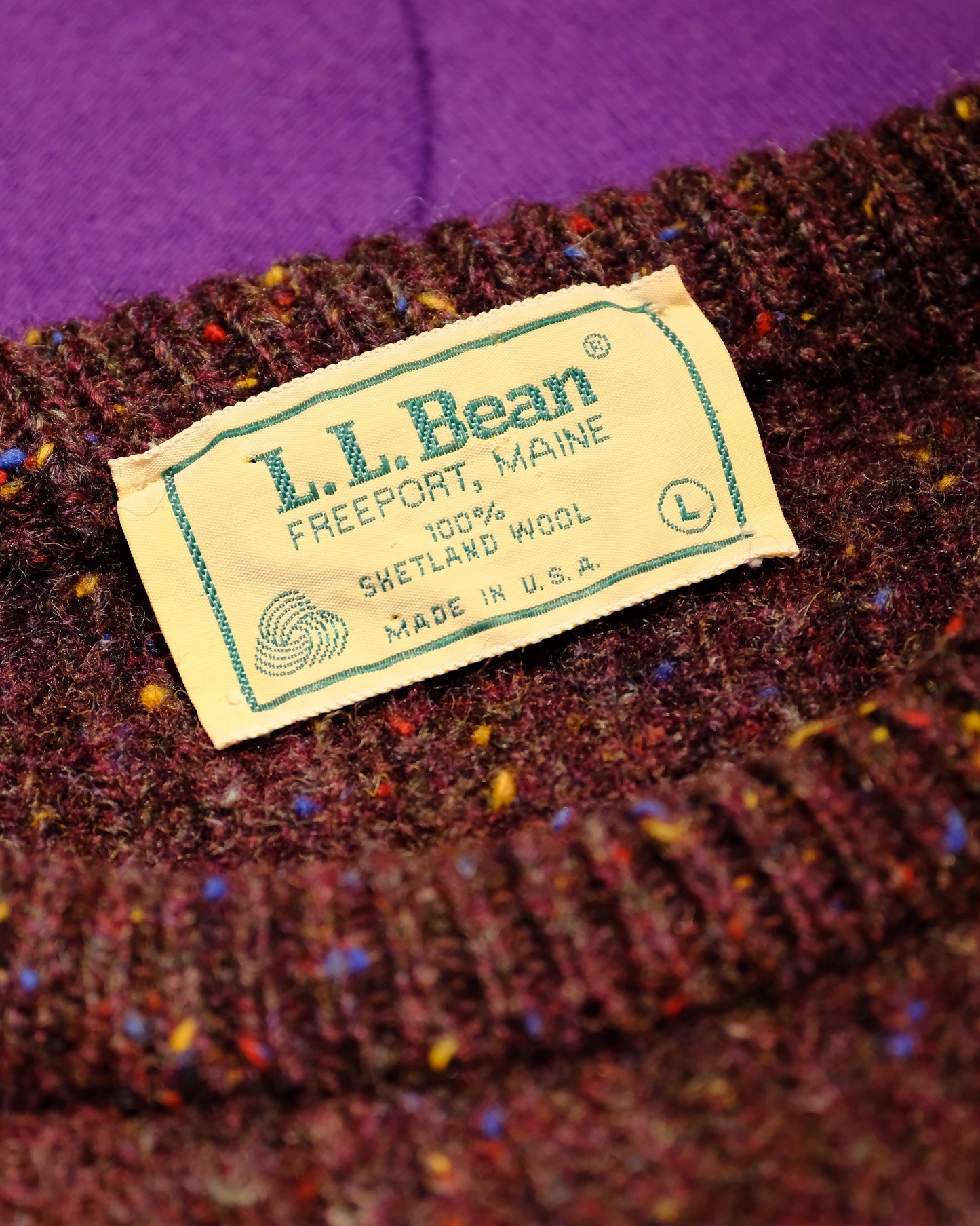 【TOD】【 MENS L 】90s LL Bean Crew Neck Sweater, Purple